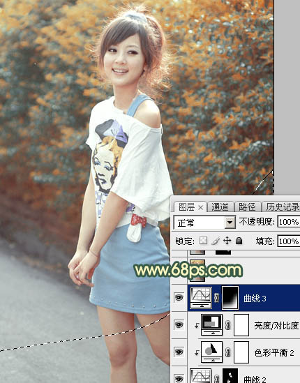 Photoshop为绿植边的美女调出漂亮的秋季暗调暖色