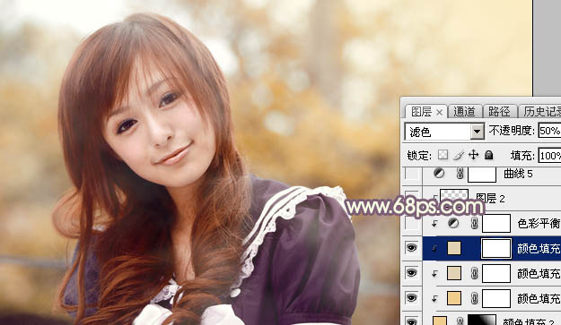 Photoshop为外景美女加上秋季中性暖褐色