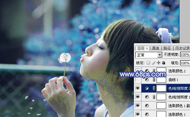 Photoshop为外景美女图片打造出唯美的粉调青蓝色