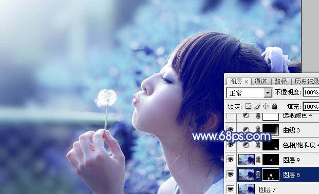 Photoshop为外景美女图片打造出唯美的粉调青蓝色