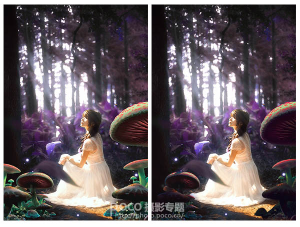 Photoshop为偏暗的树林美女图片打造出梦幻的紫色效果