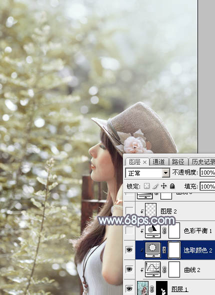 Photoshop将给外景美女图片调制出梦幻的中性淡冷色