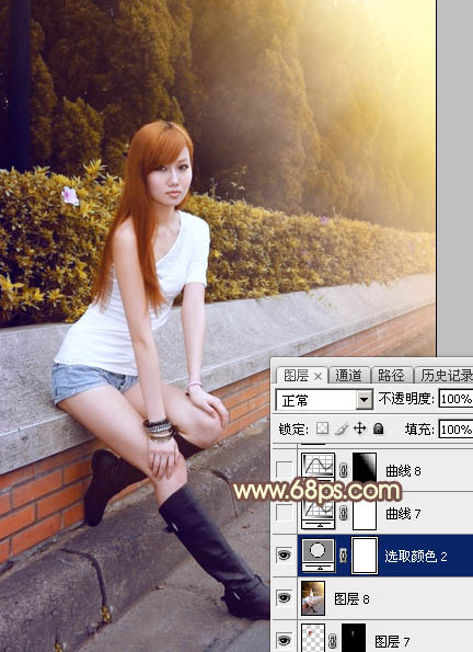 Photoshop将偏暗的树边美女调制出绚丽的阳光色