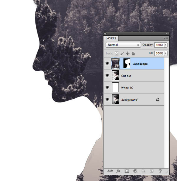 Photoshop将人像与风景结合制作成双重曝光效果