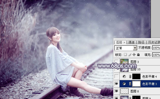 Photoshop将夏季美女图片转造出唯美冷色雪景效果