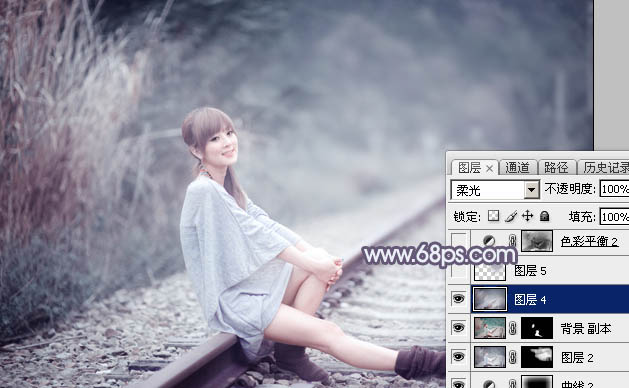 Photoshop将夏季美女图片转造出唯美冷色雪景效果