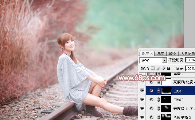 Photoshop为铁轨美女图片打造出唯美的淡粉色