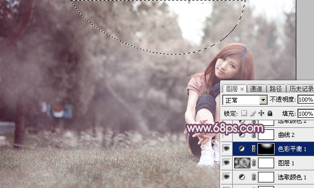 Photoshop为草地美女图片打造唯美的中性紫红色