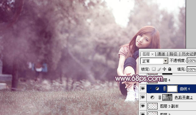 Photoshop为草地美女图片打造唯美的中性紫红色