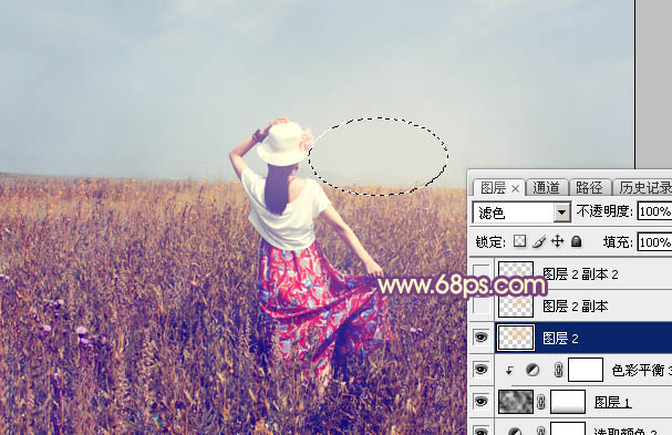Photoshop为草丛中的美女加上秋季霞光色