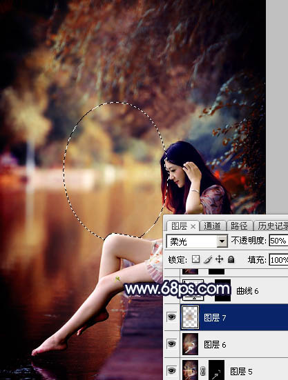 Photoshop为水边的美女调制出暗调霞光色