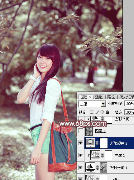 Photoshop将树林美女图片打造柔美的中性红褐色