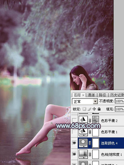 Photoshop为湖景美女图片调制出唯美的青紫色