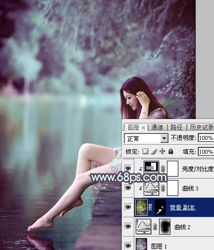 Photoshop为湖景美女图片调制出唯美的青紫色
