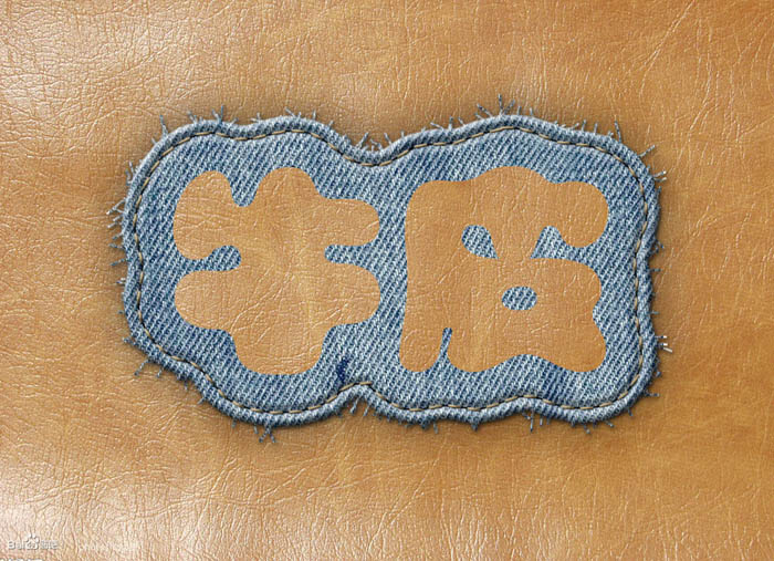 PS利用图层样式及画笔制作缝纫补丁牛皮字