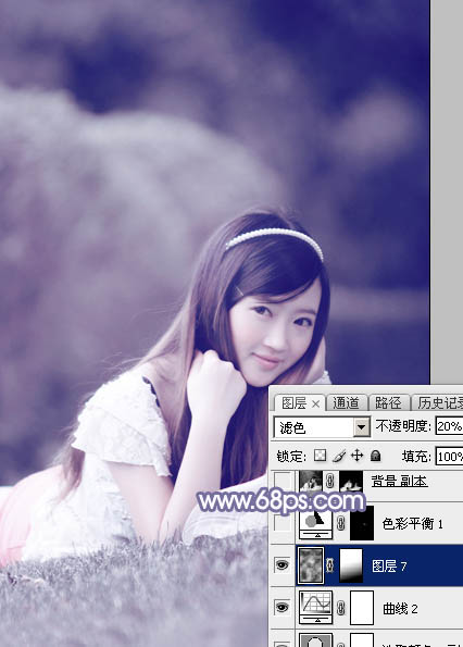 Photoshop将外景美女图片打造甜美的中性淡蓝色