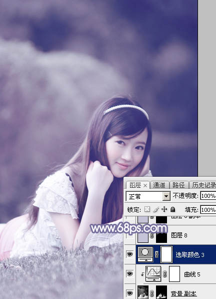 Photoshop将外景美女图片打造甜美的中性淡蓝色