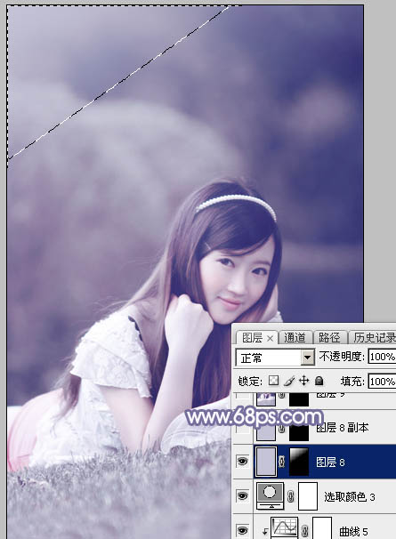 Photoshop将外景美女图片打造甜美的中性淡蓝色