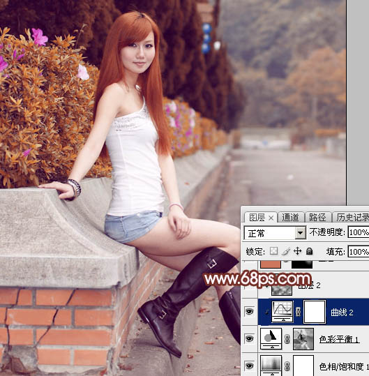 Photoshop将景区的美女调制出唯美的阳光暖色