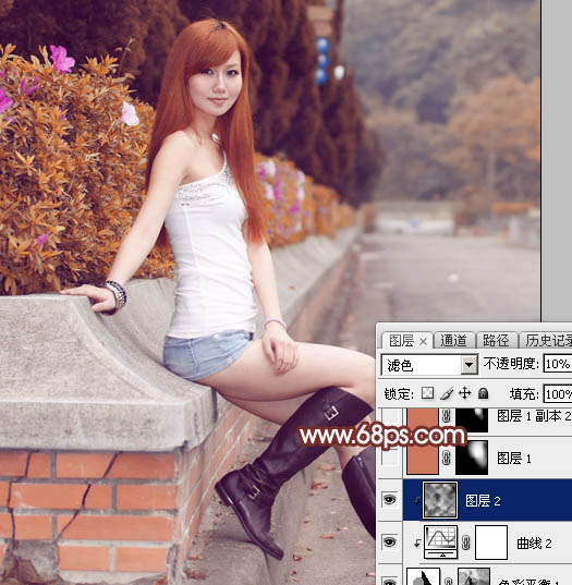 Photoshop将景区的美女调制出唯美的阳光暖色