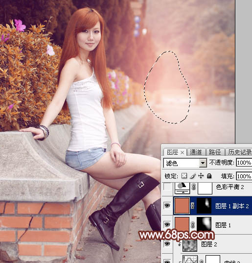 Photoshop将景区的美女调制出唯美的阳光暖色