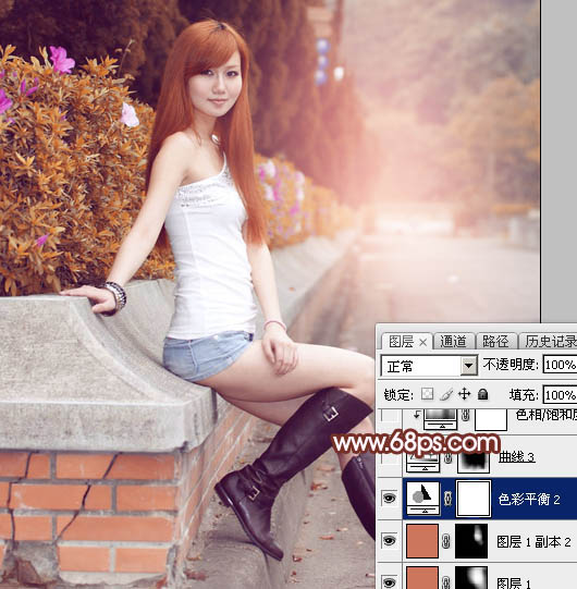 Photoshop将景区的美女调制出唯美的阳光暖色