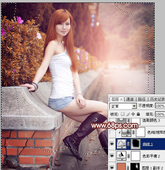 Photoshop将景区的美女调制出唯美的阳光暖色