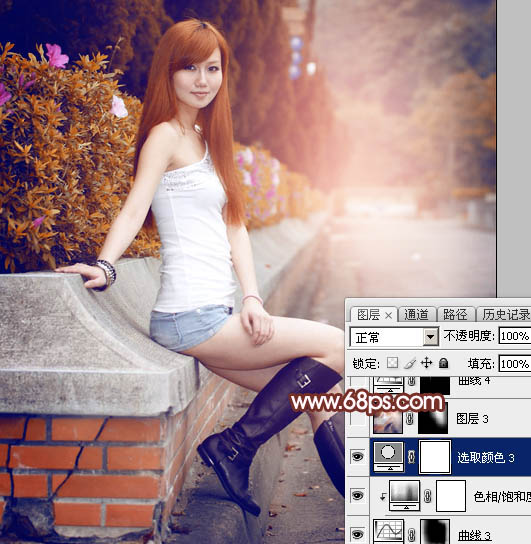 Photoshop将景区的美女调制出唯美的阳光暖色