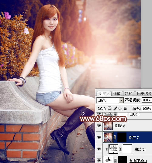 Photoshop将景区的美女调制出唯美的阳光暖色