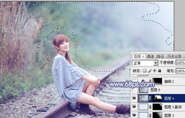 Photoshop快速打造出甜美的春季淡蓝色外景美女图片