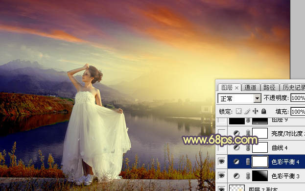 Photoshop为水塘边的美女调制出梦幻唯美的晨曦阳光色
