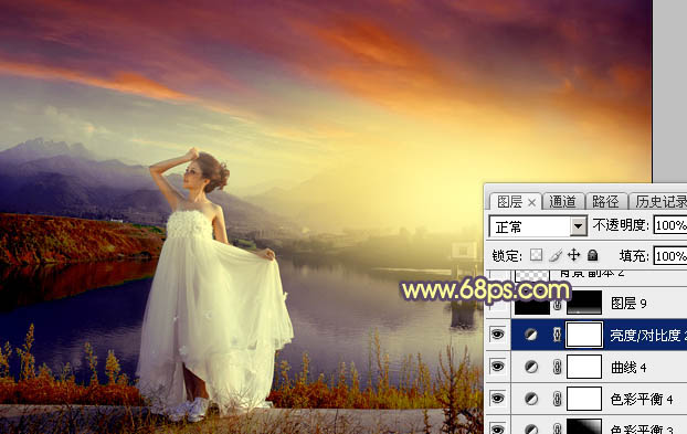 Photoshop为水塘边的美女调制出梦幻唯美的晨曦阳光色