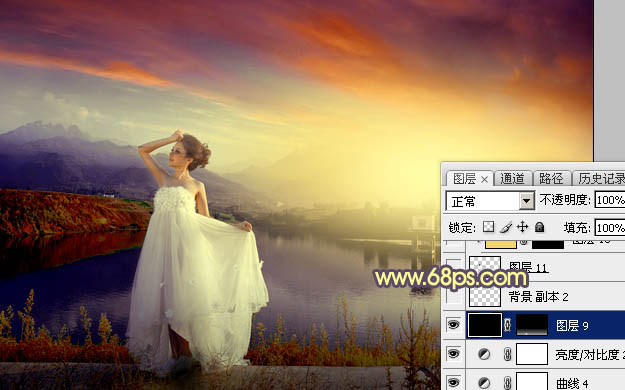 Photoshop为水塘边的美女调制出梦幻唯美的晨曦阳光色