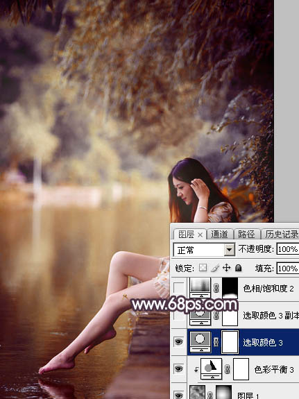 Photoshop为水景美女图片打造出高对比的暖色特效