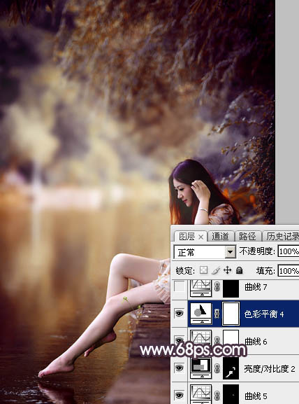 Photoshop为水景美女图片打造出高对比的暖色特效