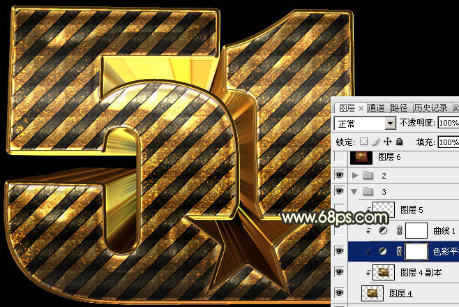 Photoshop制作超酷的条纹五一金色锈迹立体字