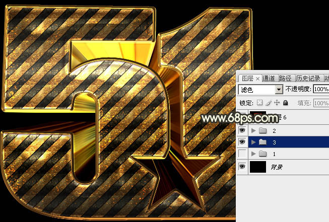 Photoshop制作超酷的条纹五一金色锈迹立体字