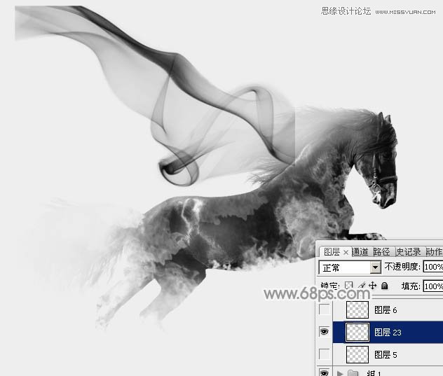 Photoshop将骏马图制作中国风特效水墨效果