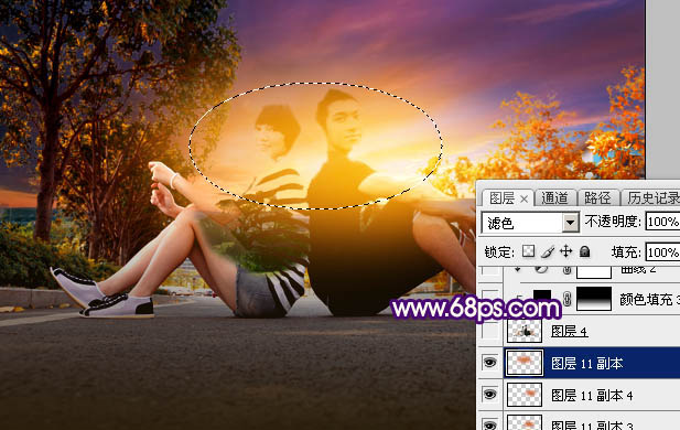 Photoshop为街拍情侣加上昏暗的晨曦色