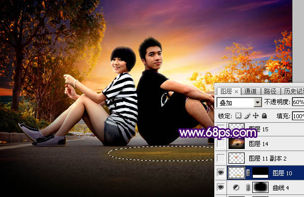 Photoshop为街拍情侣加上昏暗的晨曦色