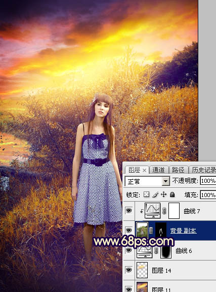 Photoshop调制出唯美的霞光效果荒野人物图片