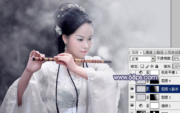 Photoshop为清爽的古装人物图片打造出梦幻的古典淡蓝色