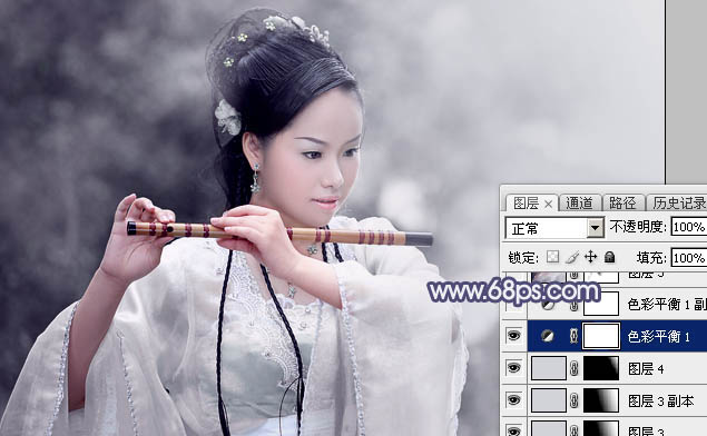 Photoshop为清爽的古装人物图片打造出梦幻的古典淡蓝色