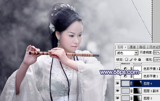 Photoshop为清爽的古装人物图片打造出梦幻的古典淡蓝色