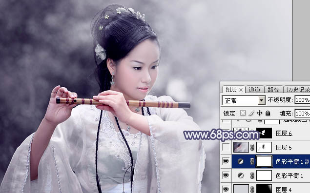 Photoshop为清爽的古装人物图片打造出梦幻的古典淡蓝色