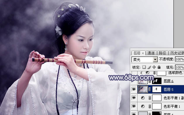 Photoshop为清爽的古装人物图片打造出梦幻的古典淡蓝色