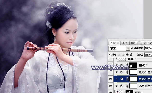 Photoshop为清爽的古装人物图片打造出梦幻的古典淡蓝色