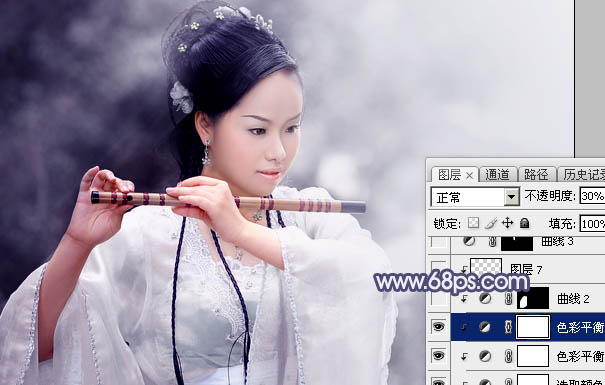 Photoshop为清爽的古装人物图片打造出梦幻的古典淡蓝色