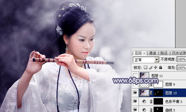 Photoshop为清爽的古装人物图片打造出梦幻的古典淡蓝色