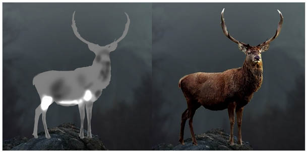 ps合成黑暗森林中的火焰鹿王